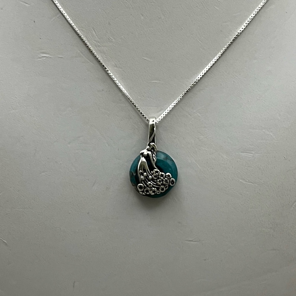 Turquoise and Sterling Silver Necklace with Delicate Chain - Picture 2 of 4